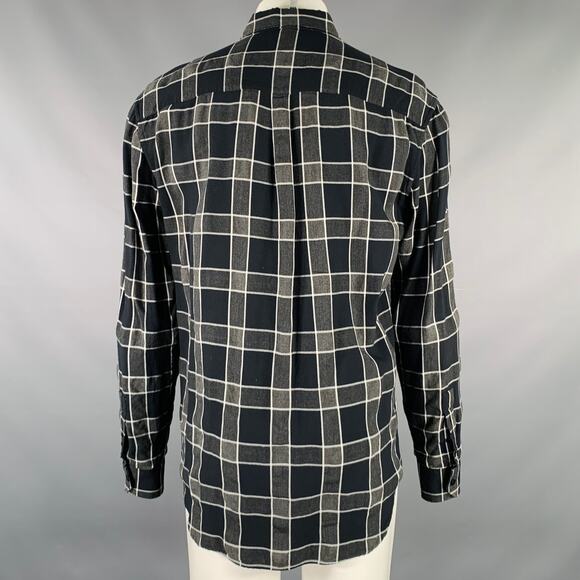 SAINT LAURENT Size M Grey Black White Plaid Tencel Viscose Long Sleeve Shirt - Picture 3 of 7